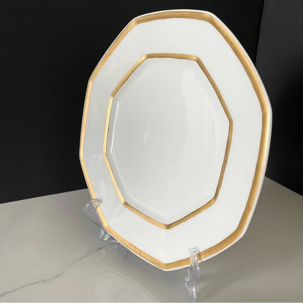 SET of 4 Gold & White Octagon Luncheon Plates - Guerin Limoges